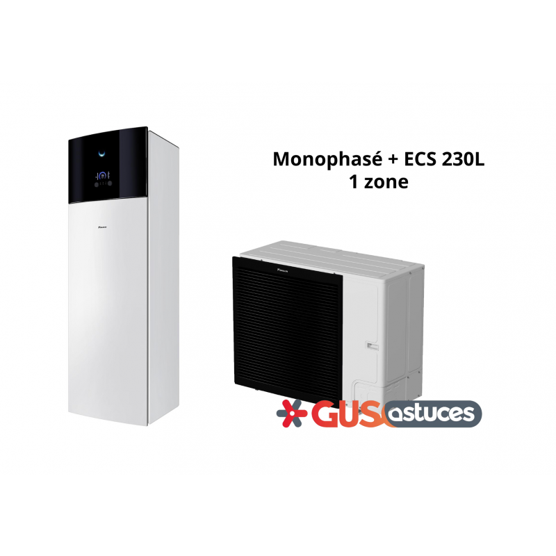 Altherma 3RF - Monophasé - 1 zone + ECS de 230L - 11, 14 et 16 kW / ERLA-DV3(7) + EBVH-S23D6V / Daikin